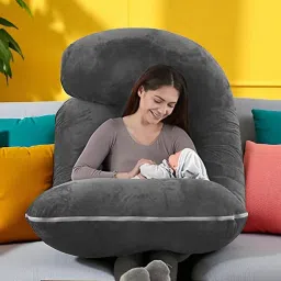 J Shaped Microfibre Solid Pregnancy Pillow Pack of 1-image-71