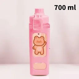 Kawaii Water Bottle With Straw-Sticker Plastic Bear Bottle,Large Sport Drinking 700 ml Water Bottle-image-0