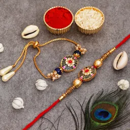 Bhaiya Bhabhi RAKHI224@55 Gold Finish Lumba Set-13