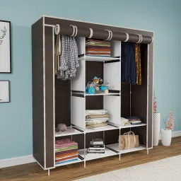 88130 Storage Organizer Shelves for Clothes Racks Non Woven Fabric Almirah Carbon Steel Collapsible Wardrobe-image-89