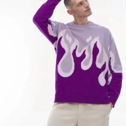 Men Graphic Print Round Neck Purple Sweater-image-45