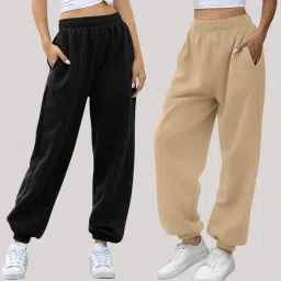 Pack of 2 Women Solid Black, Beige Track Pants-picture-13