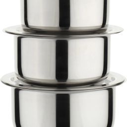 Pack of 3 Stainless Steel Cook and Serve Use Induction & Gas Compatible Tope Set with Lid (2L, 2.5L, 3L) Dinner Set-14