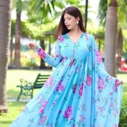 Floral Print Georgette Stitched Anarkali Gown-image-46