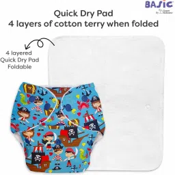 basic EASY Pack of 2 Freesize Washable & reusable waterproof adjustable cloth diaper for babies with quick drying prefold style soaker(insert) image 3