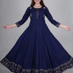 Women Fit and Flare Dark Blue, Gold Ankle Length Dress-image-18