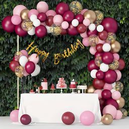 Burgundy Pink balloons Happy birthday decorations kit, balloon decoration kit-image-0
