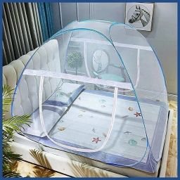 Polyester Adults Washable Washable Foldable, king Size bed & Double Bed Mosquito Net (BLUE, Bed Box) Mosquito Net-2