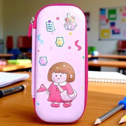 colorbee Playful Pink Pen Holder Cartoon Girl in Birthday Dress for School Case Compass Animal Character, Cute Girl Cartoon, Floral Prints Art Polyester Pencil Box-picture-30