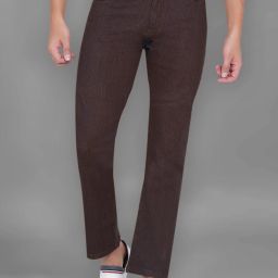 Stretchable Men Straight Fit Mid Rise Brown Jeans-image-96