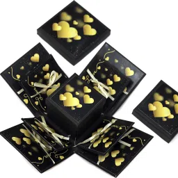 nyarogift 3 Layered Explosion Box for Chocolates - Golden Love Heart (without Chocolates) Greeting Card image 3