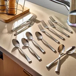 Cutlery ( Set of 12, Steel Spoons- 6 and Forks- 6), 100% Food Grade, Anti-Rust, Stainless Steel Dinner Fork Set-image-3