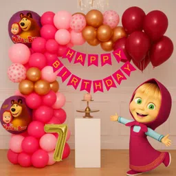 groovy dudz 7th Masha Bear Birthday Decoration Kit for Girls Reusable Cartoon Theme-picture-1