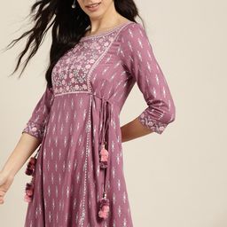 all about you Purple & Silver Ethnic Motifs Gotta Patti Detail Kurta-image-78