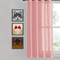 HOMEMONDE Pink & White Self Design Cotton Sheer Window Curtain-5