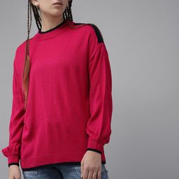 UTH by Roadster Girls Pink Solid Pullover with Striped Detail-image-86