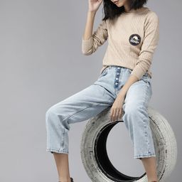 The Roadster Lifestyle Co. Women Beige Cable Knit Pullover with Applique Detail-picture-15