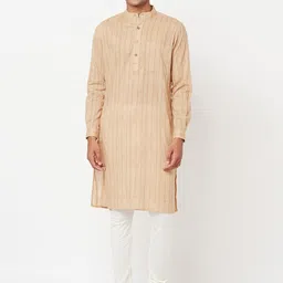 Fabindia Men Beige & Brown Slim Fit Pure Cotton Printed Straight Kurta-image-44