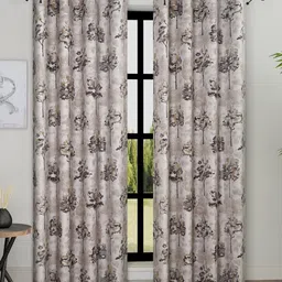 ROMEE Grey & Beige 2 Pieces Floral Room Darkening Door Curtains-48
