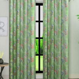 ROMEE Green & Blue 2 Pieces Floral Room Darkening Door Curtains-18