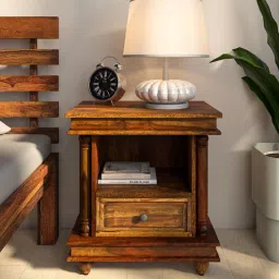 mudramark from pepperfry Ridhaan Sheesham Wood Bedside Table In Scratch Resistant Provincial Teak Finish With Drawer-picture-23