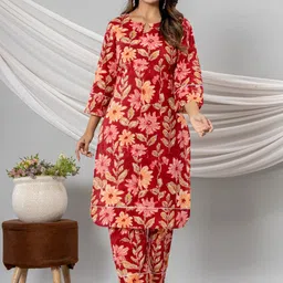 VEDANA Floral Printed Regular Pure Cotton Kurta with Palazzos image 1