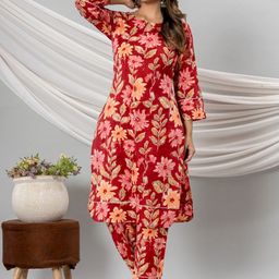 VEDANA Floral Printed Regular Pure Cotton Kurta with Palazzos image 5