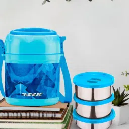 trueware Office Plus Light Blue Plastic & Steel Thermoware Lunch Box ( Set Of 2 Container )-picture-30