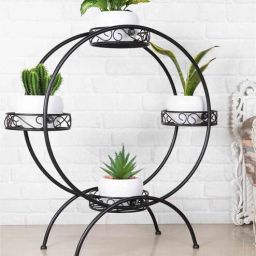 homesake 4 Tier Round Shape Black Metal Planter Stand with 4 Racks-picture-40