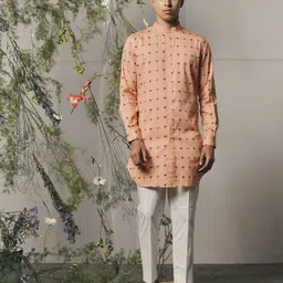 Project Bandi Floral Printed Mandarin Collar Cotton Satin Straight Kurta With Trousers-28