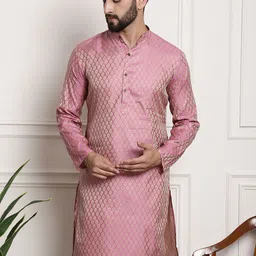 SOJANYA Men Pink & Beige Ethnic Motifs Jacquard Woven Design Straight Kurta-picture-37