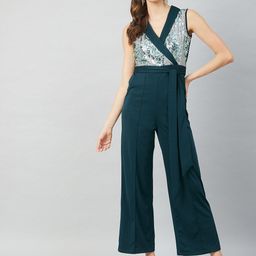 Athena Turquoise Blue & Silver-Toned Basic Jumpsuit with Embellished-image-28