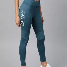 Alcis Women Teal Blue Solid Tights with Printed Detail-image-88