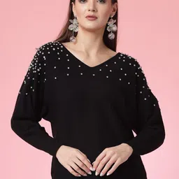 Mafadeny Long Sleeves V-Neck Pullover with Embellished Detail-image-24