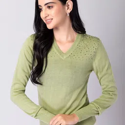 FabAlley Women Green Pullover with Embellished Detail-image-11