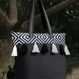 Anekaant Geometric Textured Cotton Canvas Shopper Tote Bag-32