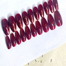 AMOK STORE Set Of 12 Reusable Artificial Nails With Application Kit- Maroon-0