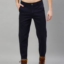Roadster Men Navy Blue BUDFORD Tapered Fit Solid Regular Trousers-image-74