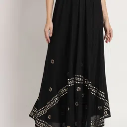 Moda Rapido Women Embroidered Flared Maxi Skirt With Detailing-9