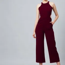 Athena Burgundy Sleeveless Side Cut-Out Detailed Basic Jumpsuit-picture-7