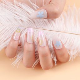 LICK 30 Pcs Glossy Floral long Fake Nail Extension/Artificial Nails/Press On Nails - Nude-16