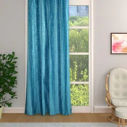 Aura Turquoise Blue Floral Room Darkening Door Curtain-image-87