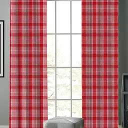 Airwill Red White 2 Pieces Tartan Checked Cotton Room Darkening Door Curtain-picture-5
