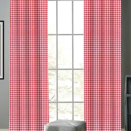 Airwill Red & White 2 Pcs Geometric Room Darkening Cotton Door Curtain-5