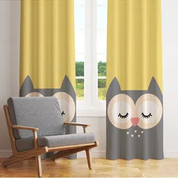 STYBUZZ Yellow & Grey Set of 2 Room Darkening Door Curtain-16