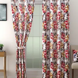 SWAYAM Omega White & Yellow 2 Pieces Floral Room Darkening Door Curtains-image-4