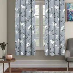 RRC Grey & White 2 Pieces Floral Room Darkening Door Curtain-image-12