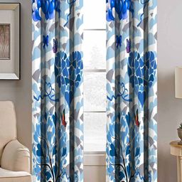 BELLA TRUE White & Blue Set of 2 Floral Room Darkening Door Curtain-image-33