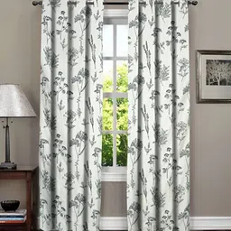 RRC White & Grey 2 Pieces Floral Room Darkening Door Curtain-image-98