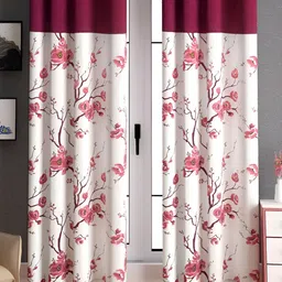 Lunar Days Maroon & White 2 Pieces Floral Room Darkening Door Curtain-image-64